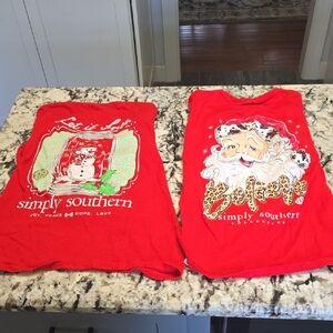 Lot Of 2 Simply Southern Red Christmas Long Sleeve Tees YS And YM